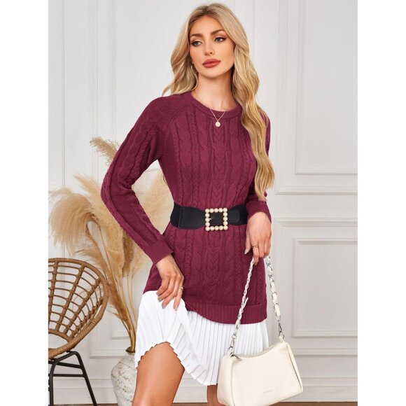 Women's Cable Knit Sweater Dress Long Sleeve Fall Winter Mini Casual - Picture 4 of 6
